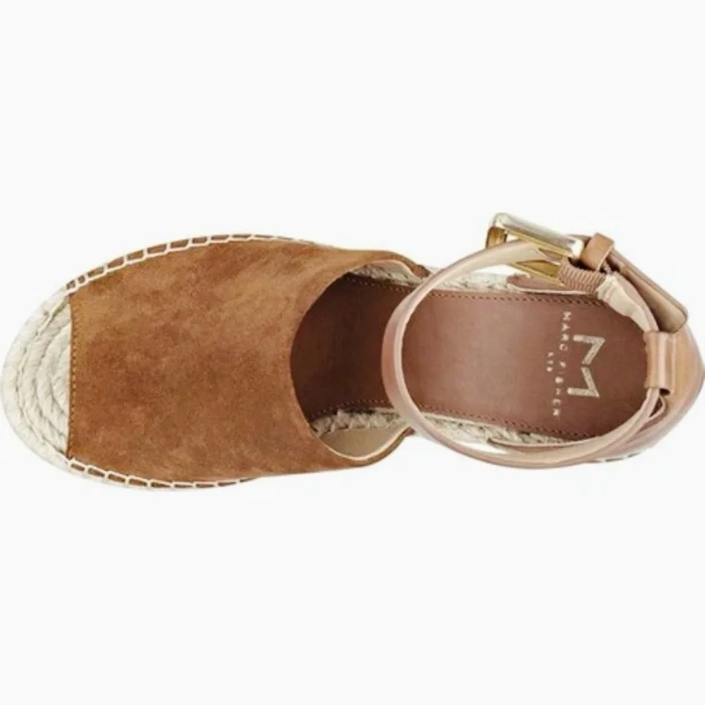 MARC FISHER Adalyn Espadrille Wedge Sandal Tan Leather Sandals Women’s Shoes